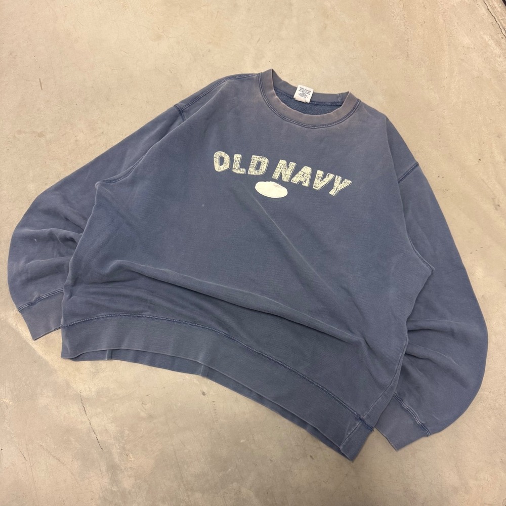Old Navy Vintage Faded Blue Graphic Crewneck Sweatshirt Mens Large Distressed